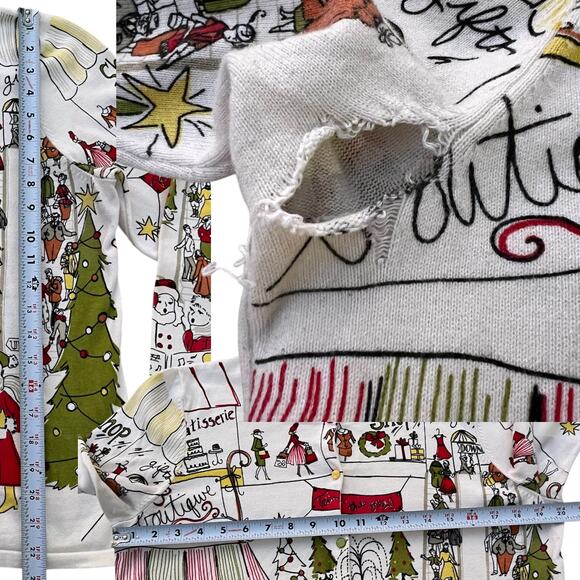 Christopher & Banks Holiday Christmas Mall Scene Sweater Cardigan Sz L As-Is - Picture 4 of 7